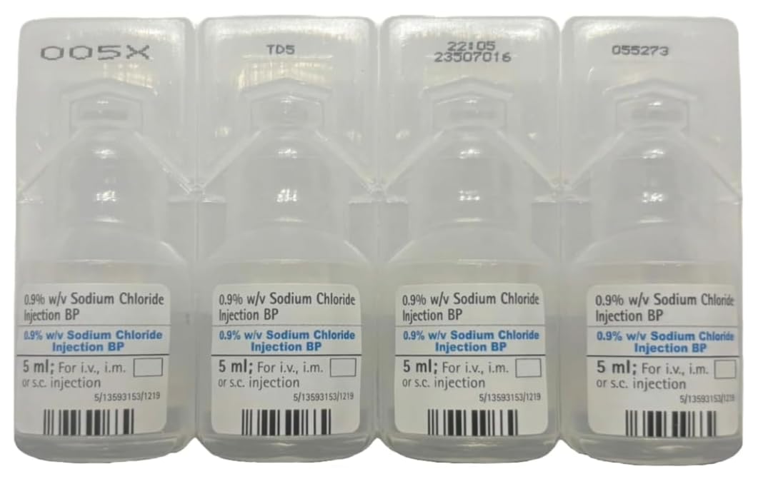 Sterile Saline Mixing Solution 0.9% Sodium Chloride โ 4 x 5ml Ampoules โ Sterile Water for Dilution, Lab Use, Cosmetic Prep