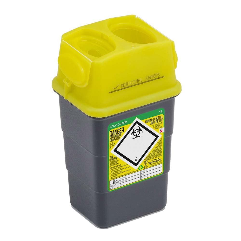 Sharpsafe 1 Litre 5th Generation Yellow /Grey -Sharps Bin Clinical Waste Disposal