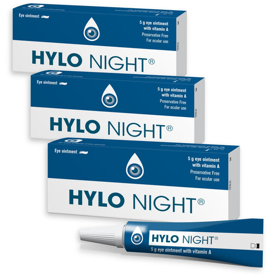HYLO Night - 3 Pack - Preservative- & Phosphate-Free Eye Ointment for Dry Eyes While Sleeping - 3x5g
