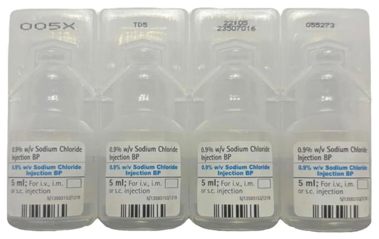 Sterile Saline Mixing Solution 0.9% Sodium Chloride – 4 x 5ml Ampoules – Sterile Water for Dilution, Lab Use, Cosmetic Prep