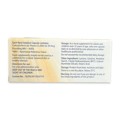 Vitamin D 800IU | Colecalciferol Capsules | 30 Capsules